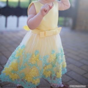 Dressy Daisy | Flower Girl Yellow and Blue Tulle Dress